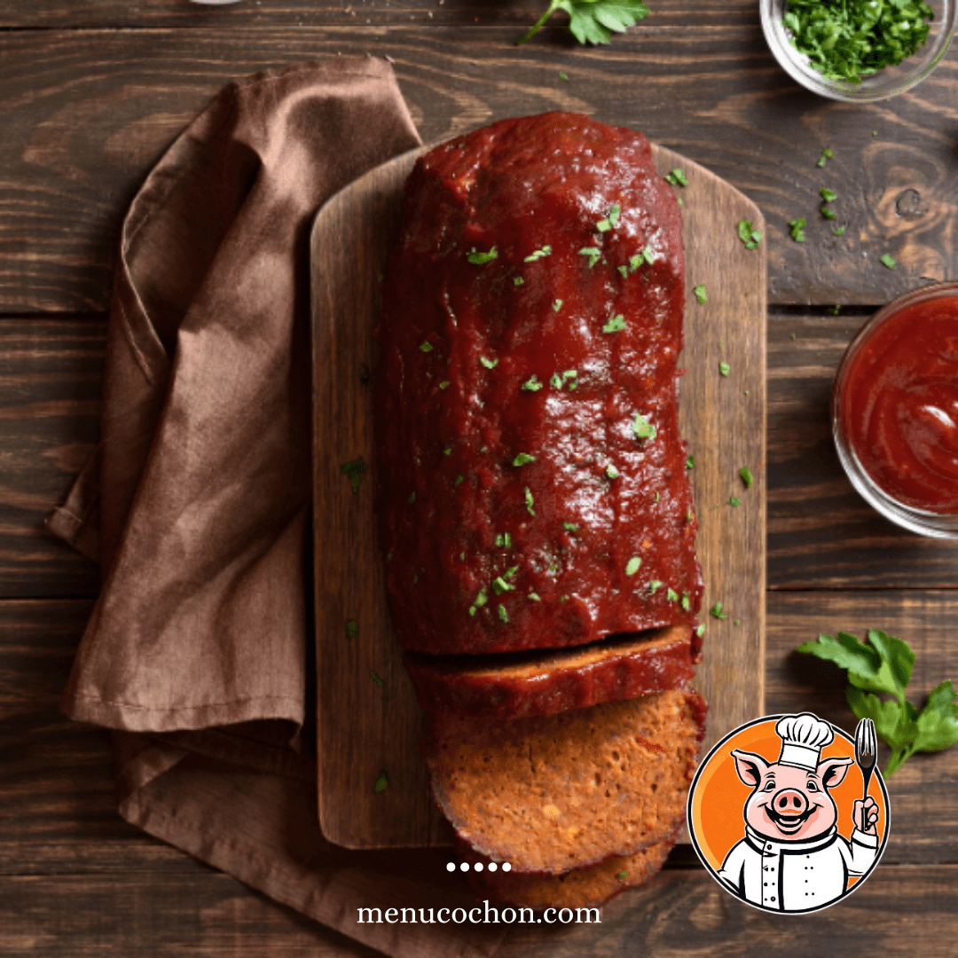 Meatloaf garnished with parsley on wood.