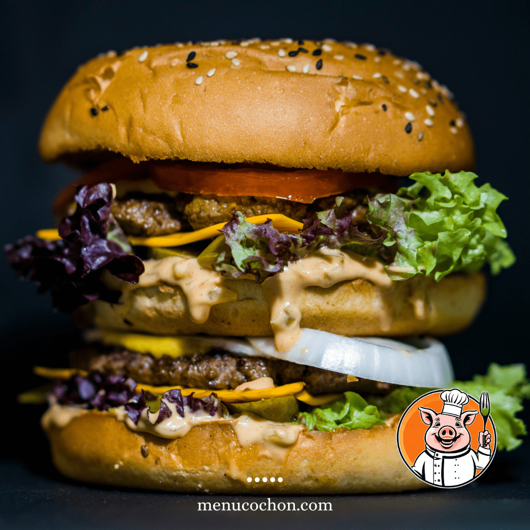 Gourmet double-meat and salad burger, menucochon.com.