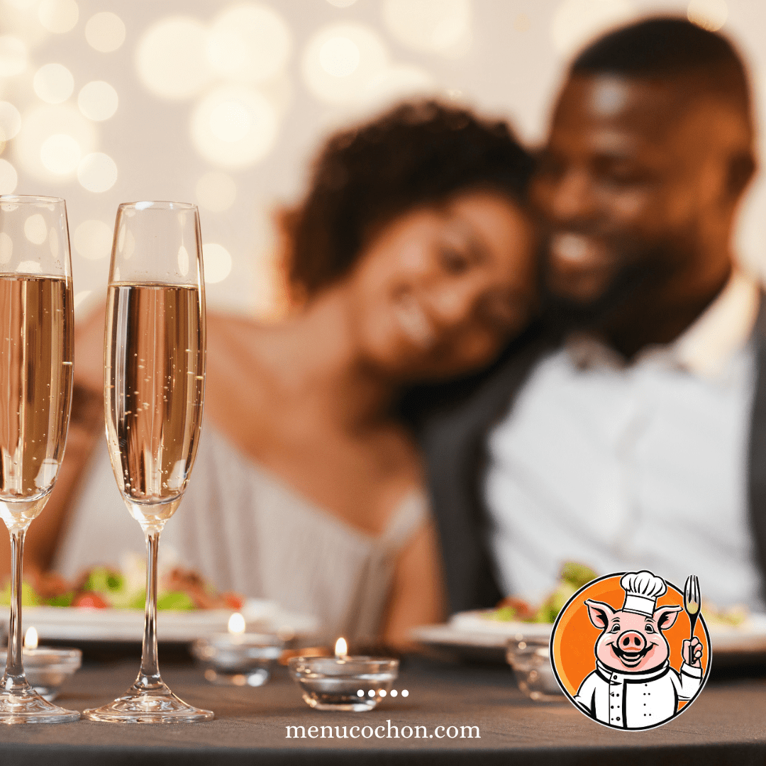 Romantic dinner with champagne for two.