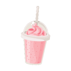 Pink milkshake with straw, frozen dessert.