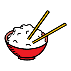 Asian rice bowl with chopsticks.