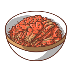 Illustrated Canadian poutine, cheese and brown sauce.