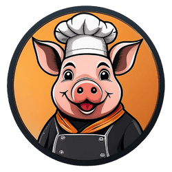 MenuCochon - Gourmet and tasty recipes Chef pig with chef's hat and scarf.