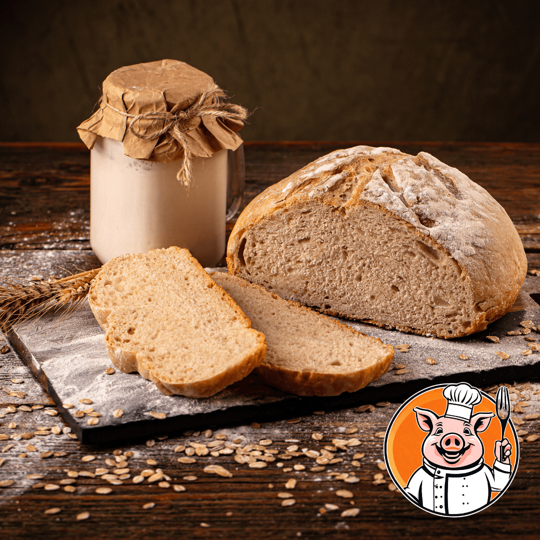 a loaf of bread and a jar of milk