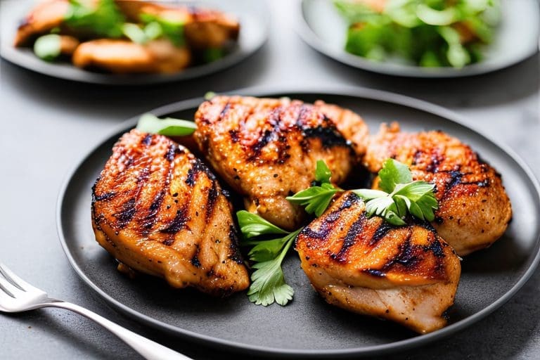 Grilled chicken legs. Grilled BBQ chicken legs with sesame and parsley