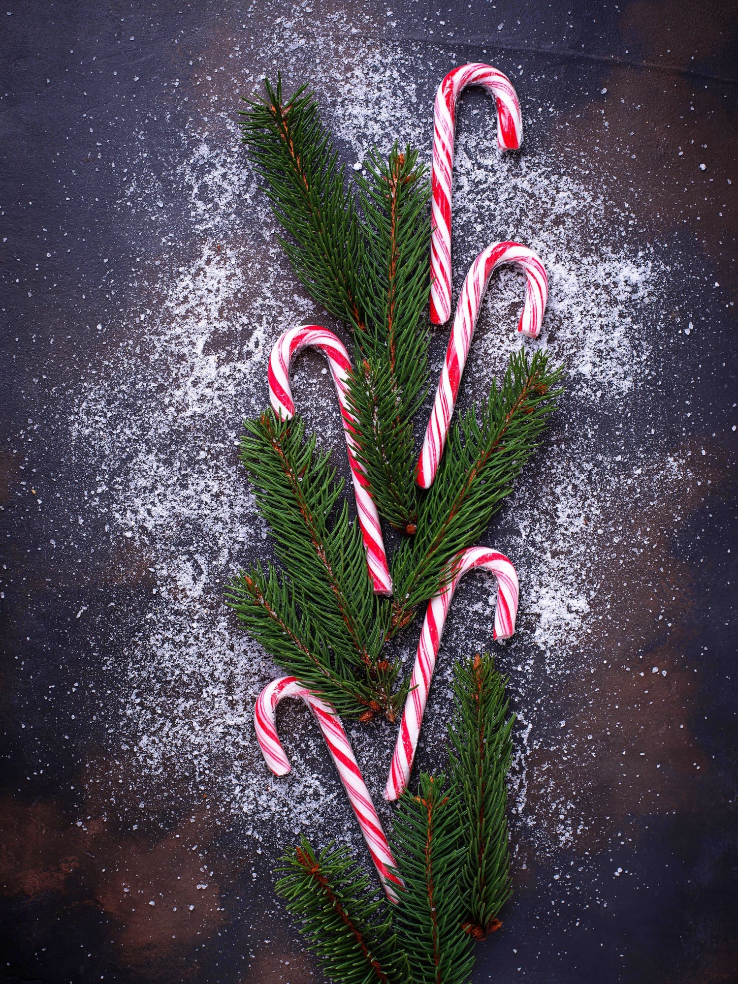 Christmas background with candy cane and fir tree branches
