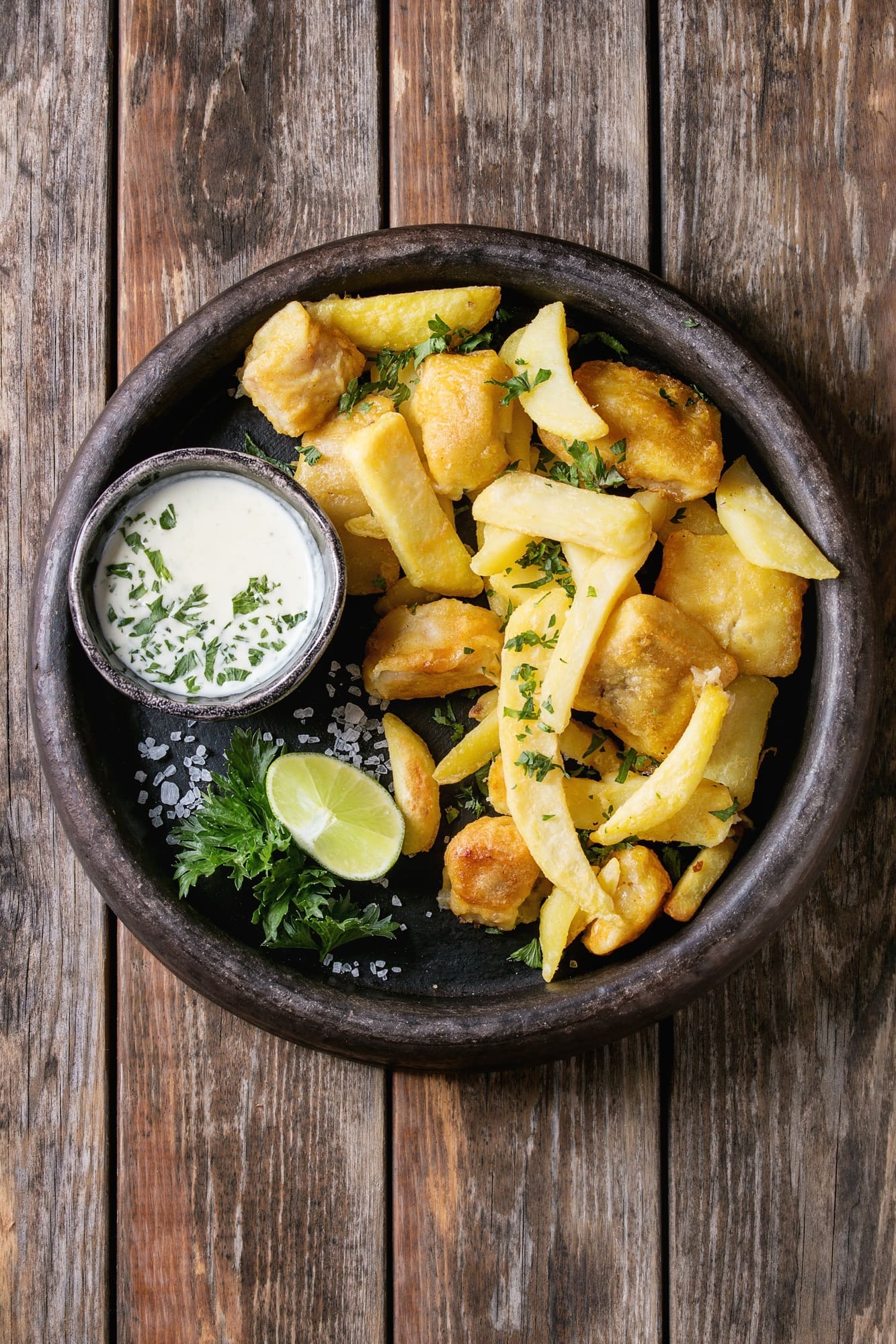 Fish and chips with sauce